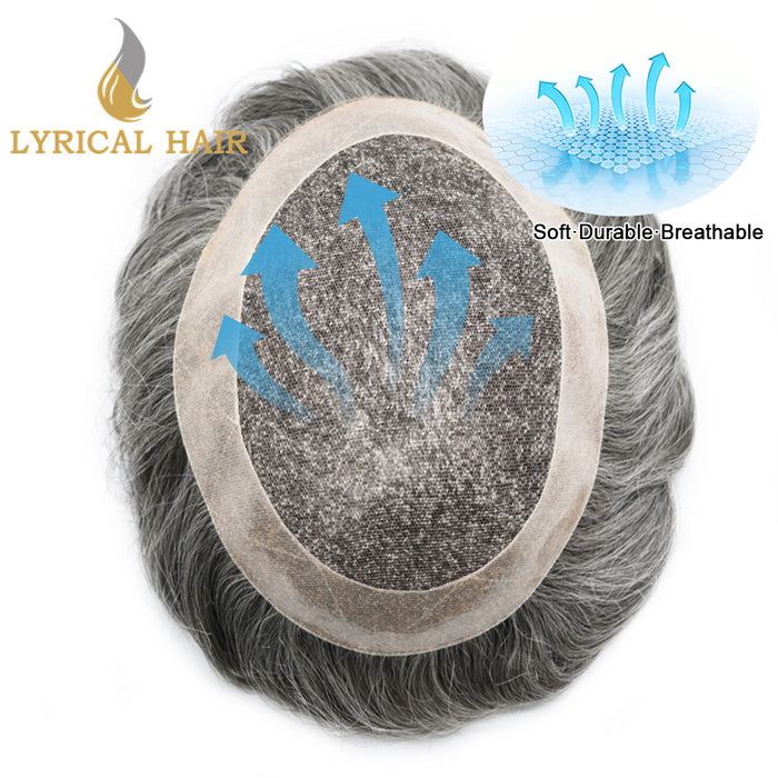 LYRICAL HAIR US Stock French Lace Hair System for Men PU Coated Mens Hairpiece Center Lace Human Toupee for Men|Gray