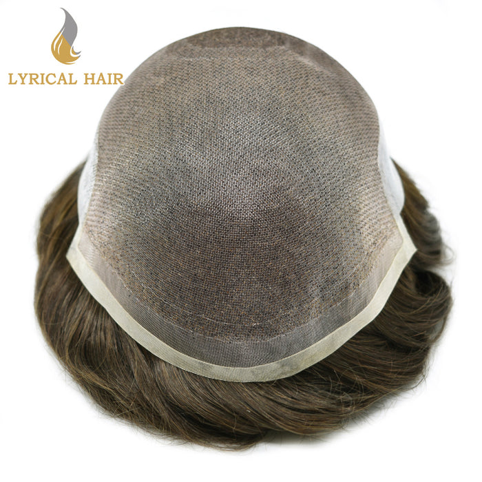 LYRICAL HAIR Hair System For Men Soft Welded Lace Base Front Human Hairpiece Bleached Knot Natural Hairline Hair System|Brown