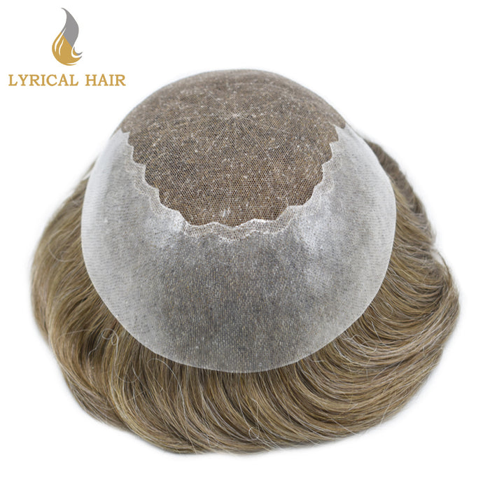 LYRICAL HAIR US Stock Human Hair Swiss Super Welded Lace wIith Poly Natural Hairline Bleached  Knots Toupee for Men  | Brown