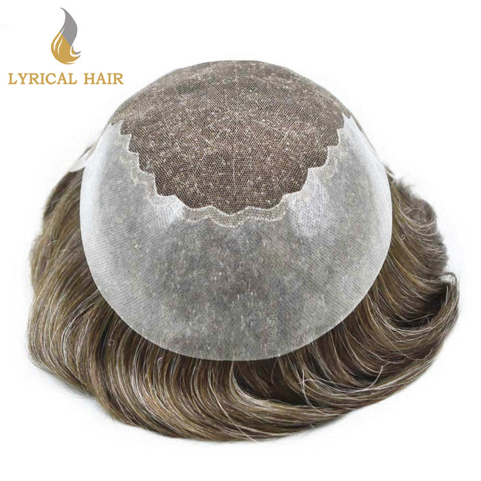 LYRICAL HAIR US Stock French Lace With PU White Human Hair System For Men Natural Hairline Bleached  Knots Invisible Knots Toupee for Men | Gray