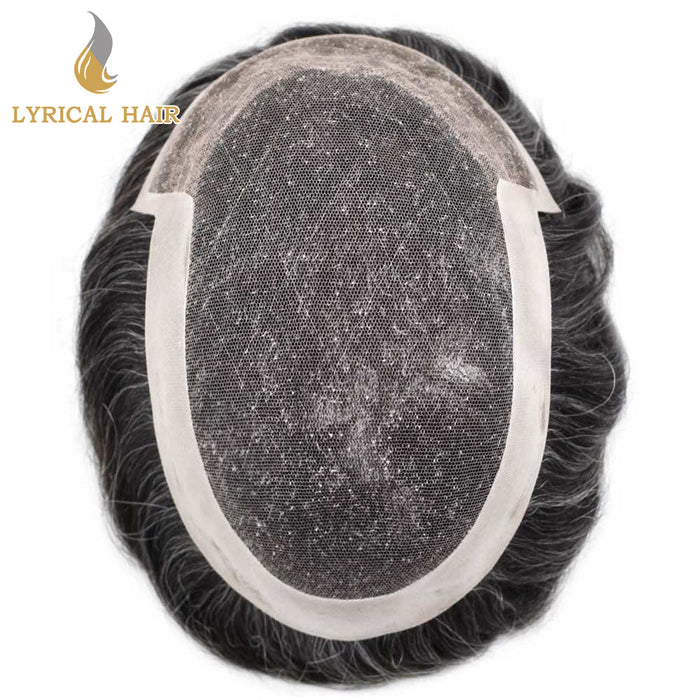 LYRICAL HAIR French Lace With Poly Coated Human Hair System for Men Natural Hairline Bleached  Knots Invisible Knots Toupee for Men