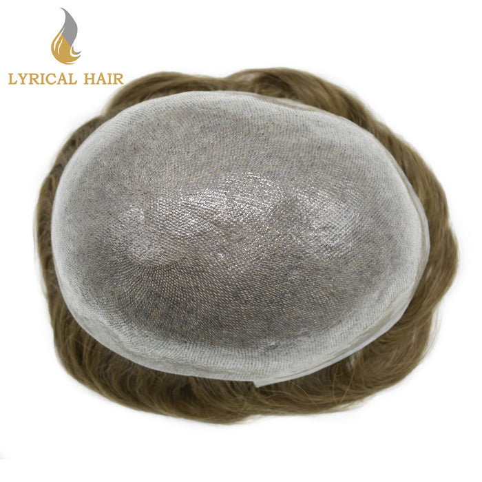 LYRICAL HAIR 0.08mm Thickness Natural&Durable Knotted Thin Skin PU Human Hair System For Men V-Looped Knots Mens Hairpieces Natural Hairline  Toupee for Men