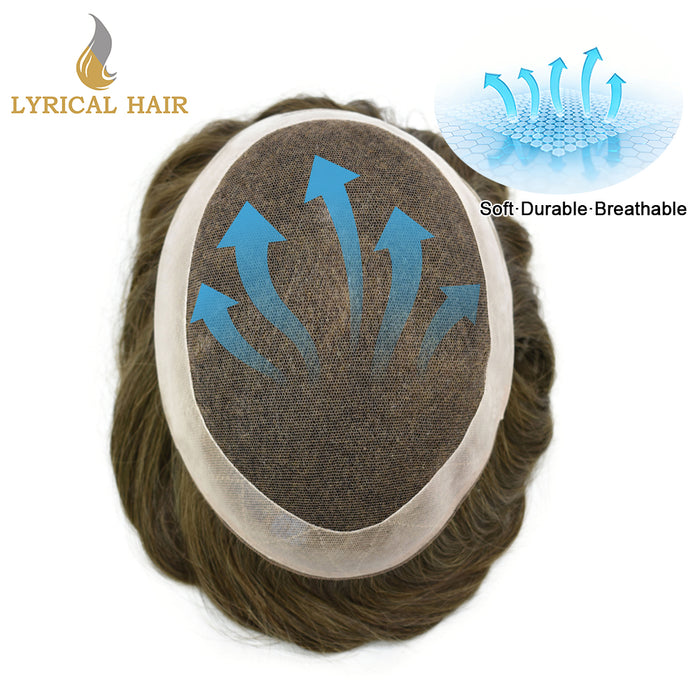 LYRICAL HAIR US Stock French Lace Hair System for Men PU Coated Mens Hairpiece Center Lace Human Toupee for Men|Blond