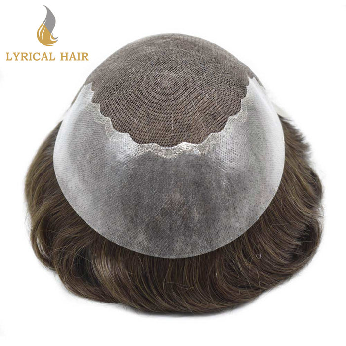 LYRICAL HAIR US Stock French Lace With PU Human Hair System For Men Natural Hairline Bleached  Knots Invisible Knots Toupee for Men | Brown