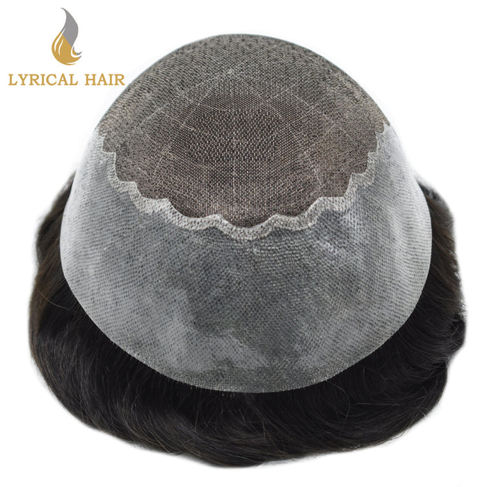 LYRICAL HAIR US Stock Human Hair Swiss Super Welded Lace wIith Poly Natural Hairline Bleached  Knots Toupee for Men  | Black