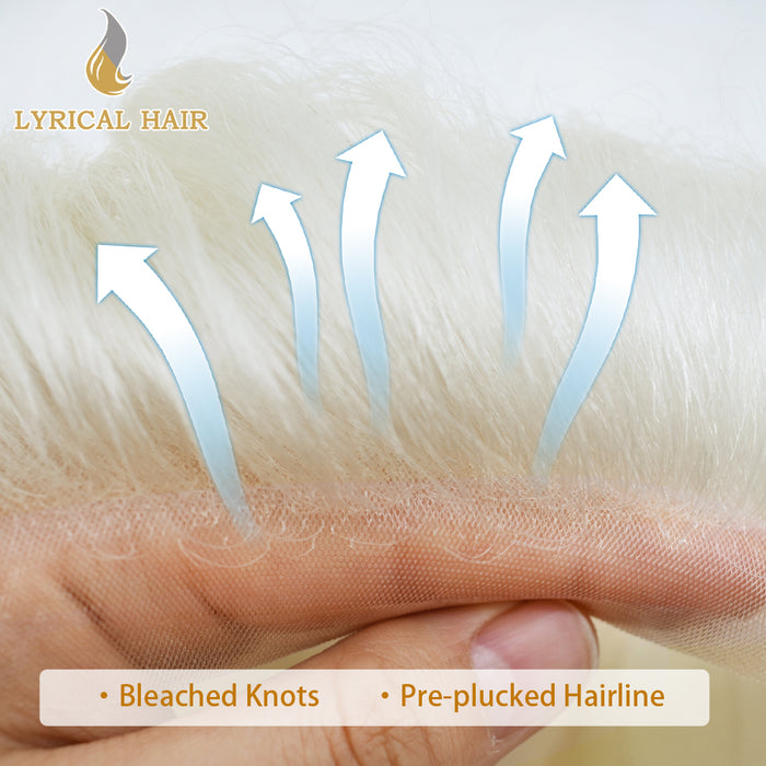 LYRICAL HAIR Full Swiss Super Welded Lace Mens Toupee US STOCK Bleached Knots Men Hair Piece Natural looking Icon Lace Toupee for Men|White