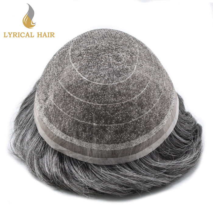 LYRICAL HAIR Full Swiss Super Welded Lace Mens Toupee US STOCK Bleached Knots Men Hair Piece Natural looking Icon Lace Toupee for Men|gray