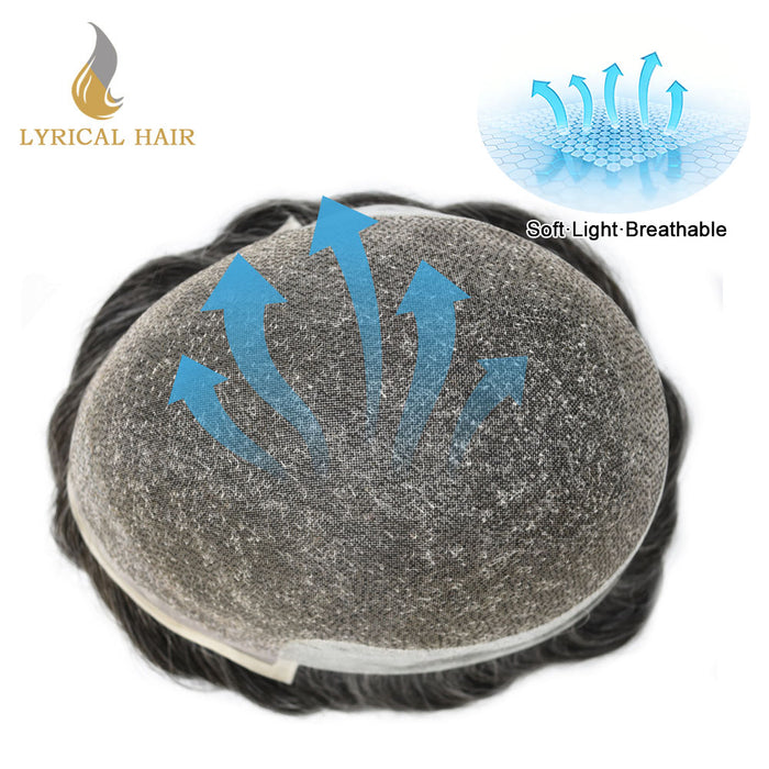 LYRICAL HAIR Hair System For Men Soft Welded Lace Base Front Human Hairpiece Bleached Knot Natural Hairline Hair System|Gray