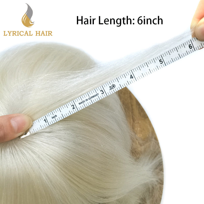 LYRICAL HAIR 0.10mm Thickness Durable Skin Knotted PU Human Hair System For Men 100% Hand Tied Woven Toupee for Men | White