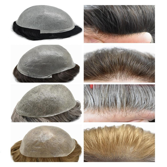 Mens Toupee 0.06mm Ultra Thin Skin Hair Replacement System for Men V-Looped Knots Mens Hairpieces Natural Hairline Toupee for Men