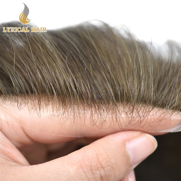 LYRICAL HAIR Pro-Grade 0.06mm Ultra Thin Skin Hair System for Men V-Looped Knots Mens Hairpieces Toupee for Men |Brown