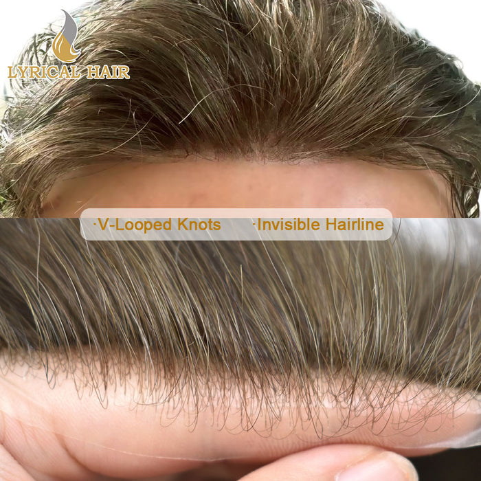 LYRICAL HAIR Mens Toupee 0.04mm Ultra Thin Skin Hair System for Men V-Looped Knots Natural Hairline Mens Hairpieces |Brown