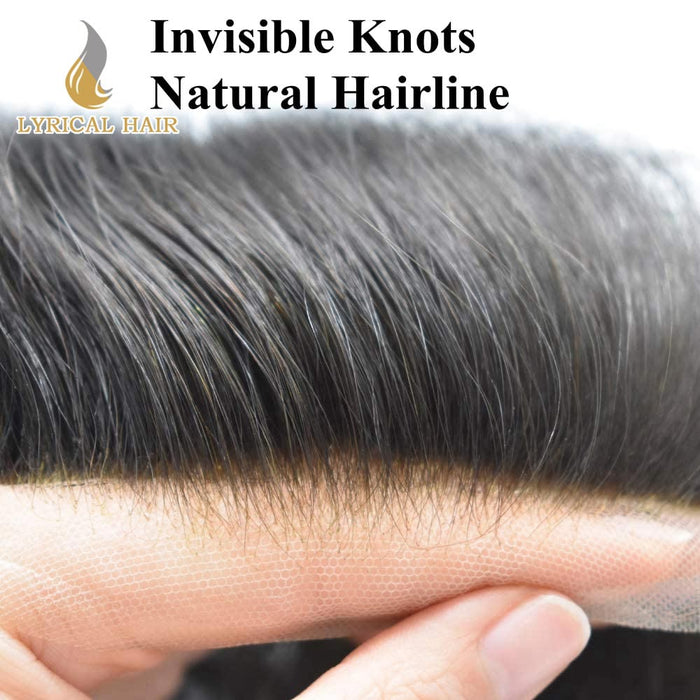 LYRICAL HAIR US Stock Mens Toupee Hair Pieces Durable Silk Fine Monofilament Hair Systems For Men