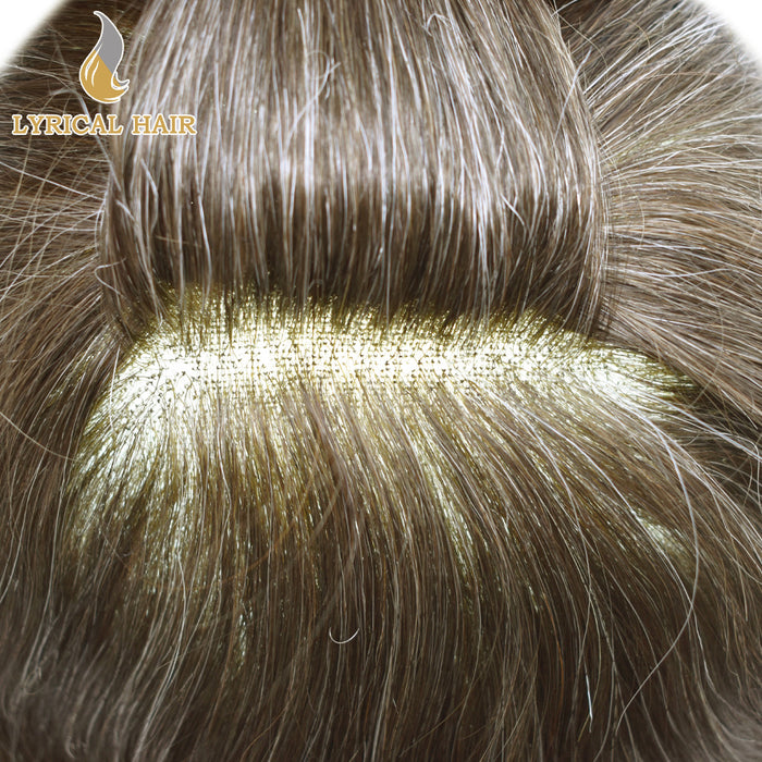 LYRICAL HAIR US Stock French Lace With PU White Human Hair System For Men Natural Hairline Bleached  Knots Invisible Knots Toupee for Men | Gray