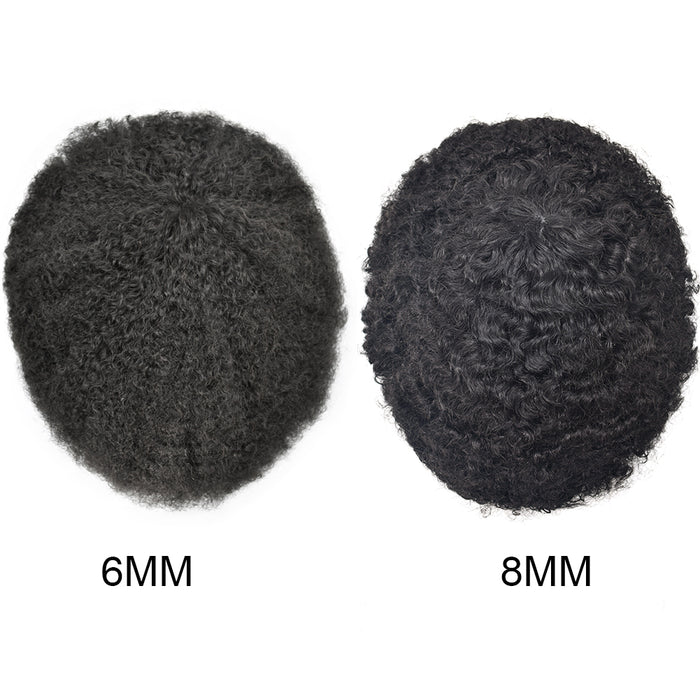 Kinky Curly Afro Mens Toupee 0.3-0.06mm Thickness PU  Hair Unit For Black Men