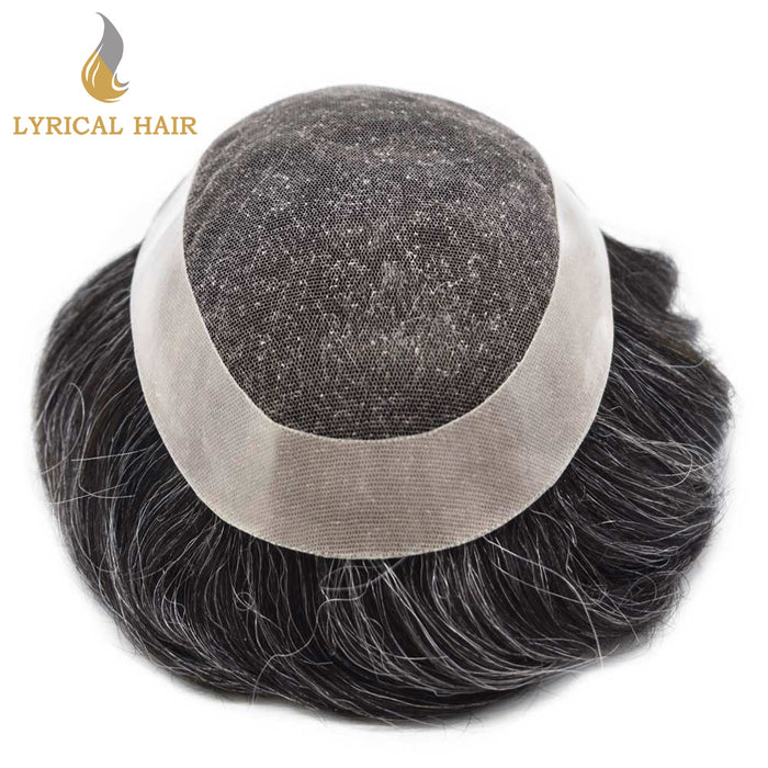 LYRICAL HAIR US Stock French Lace With Poly Coated Human Hair System For Men Natural Hairline Bleached  Knots Invisible Knots Toupee for Men  | Gray