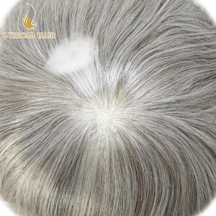 LYRICAL HAIR Hair System for Mens Hair Piece US STOCK Monofilament with PU Coating(NPU) Toupee Folded Lace Front Natural Hairline Mens Toupee|White