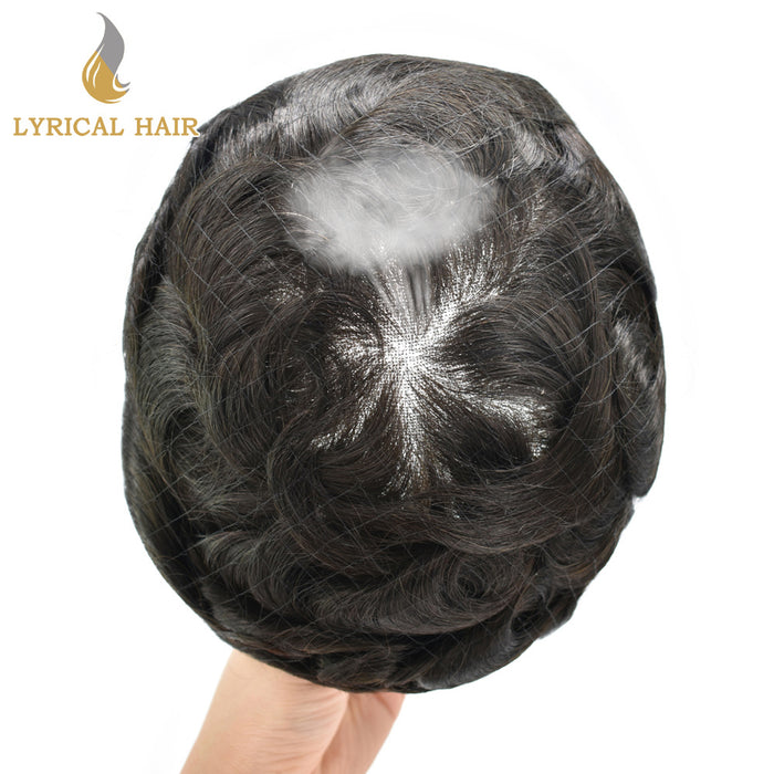LYRICAL HAIR Human Hairpiece French Lace Mens Toupee Poly Skin Around Mens Hair System