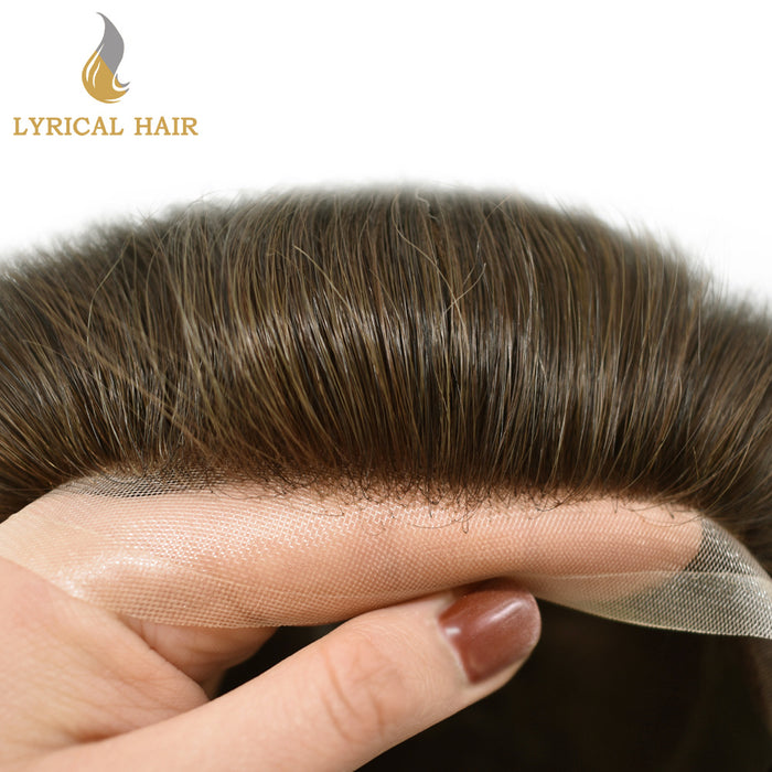 LYRICAL HAIR Hair System For Men Soft Welded Lace Base Front Human Hairpiece Bleached Knot Natural Hairline Hair System|Blond