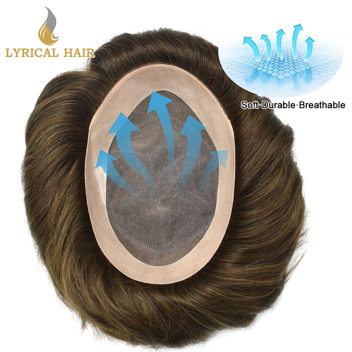 LYRICAL HAIR Hair System for Mens Hair Piece US STOCK Monofilament with PU Coating(NPU) Toupee Folded Lace Front Natural Hairline Mens Toupee|Brown