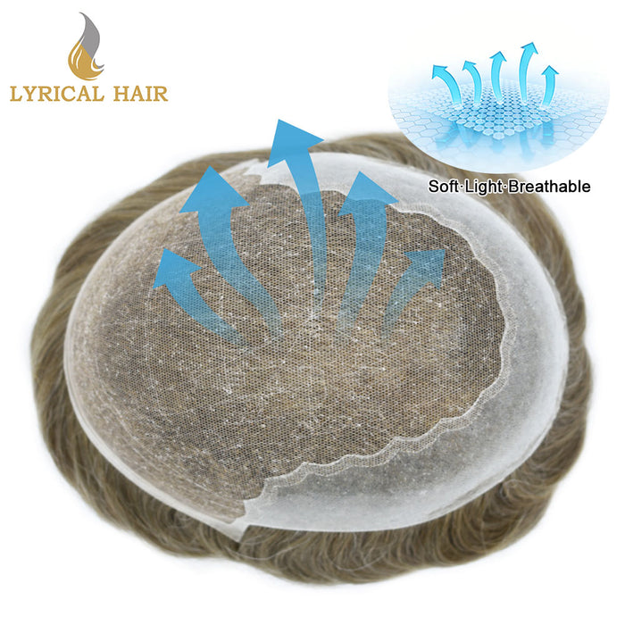 LYRICAL HAIR US Stock Human Hair Swiss Super Welded Lace wIith Poly Natural Hairline Bleached  Knots Toupee for Men  | Brown