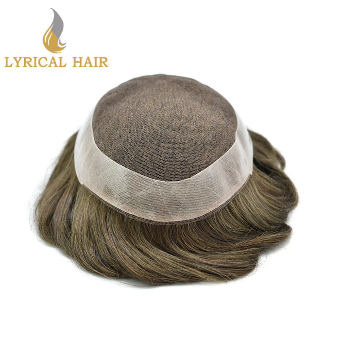 LYRICAL HAIR US Stock French Lace Hair System for Men PU Coated Mens Hairpiece Center Lace Human Toupee for Men|Blond