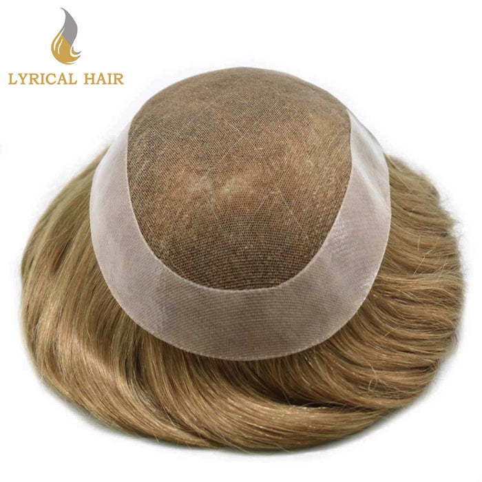 LYRICAL HAIR US Stock French Lace With Poly Coated Human Hair System For Men Natural Hairline Bleached  Knots Invisible Knots Toupee for Men  | Brown