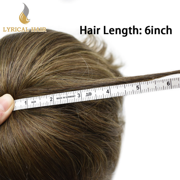 LYRICAL HAIR Fine Mono Poly Skin Mens Hair Pieces French Lace Front Men Toupee Hair Replacement System for Men |Brown