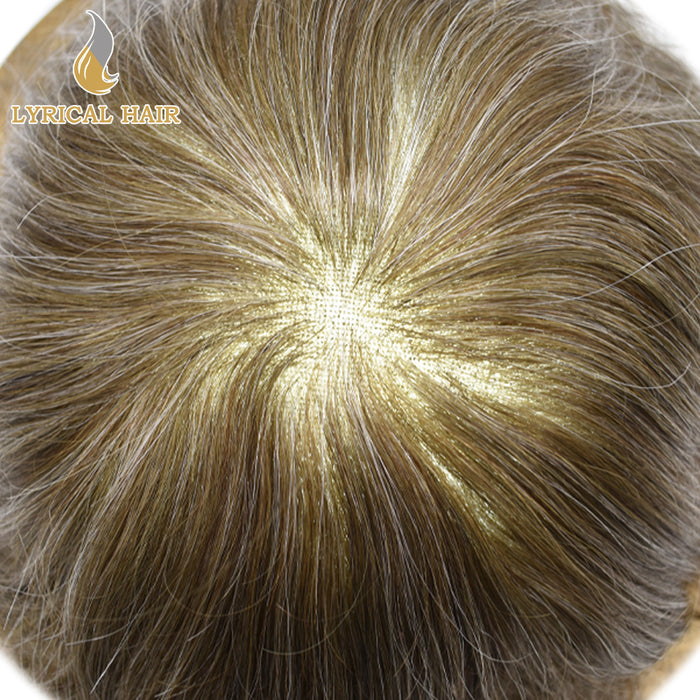 LYRICAL HAIR US STOCK Full French Lace Toupee for Men Hair System Bleached Knots Natural Hairline Mens Hair Piece|gray