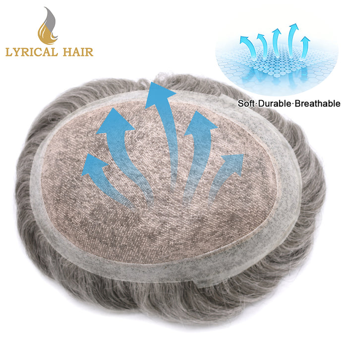 LYRICAL HAIR Human Hair System For Men Fine Monofilament With PU Hairpieces For Men  | Gray
