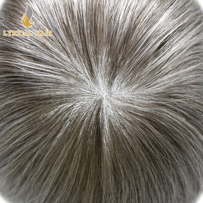 LYRICAL HAIR Pro-Grade 0.06mm Ultra Thin Skin Hair System for Men V-Looped Knots Mens Hairpieces Toupee for Men | Gray