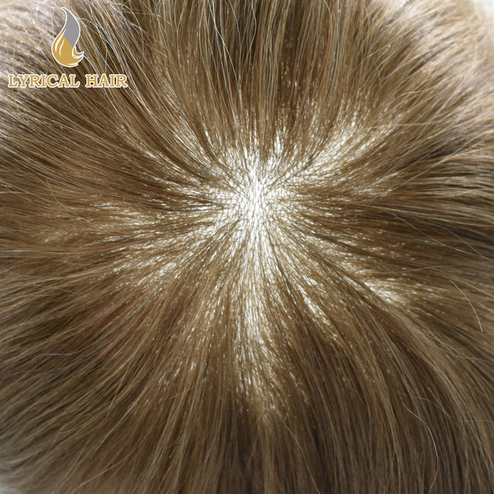 LYRICAL HAIR Mens Toupee 0.06mm Ultra Thin Skin Hair Replacement System for Men V-Looped Knots Mens Hairpieces Natural Hairline Toupee for Men |Blond