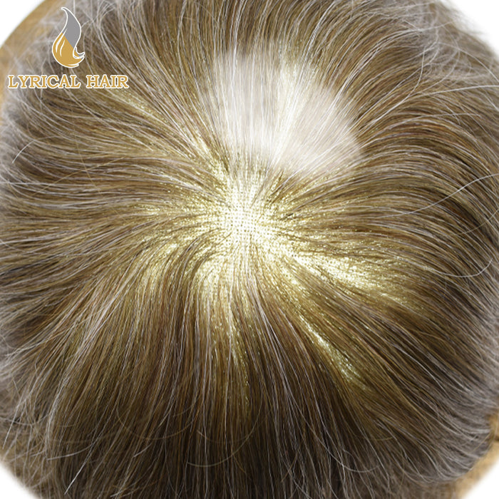 LYRICAL HAIR US STOCK Full French Lace Toupee for Men Hair System Bleached Knots Natural Hairline Mens Hair Piece|gray