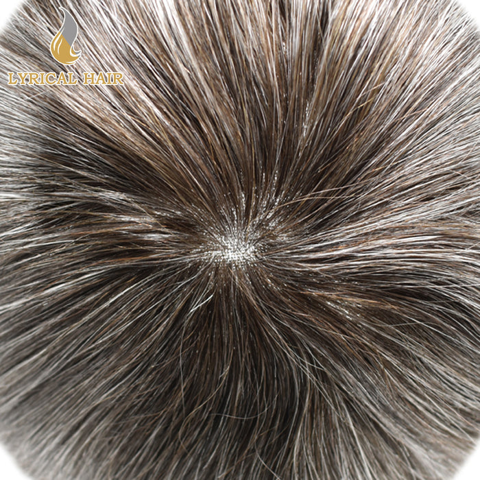 LYRICAL HAIR Fine Mono Poly Skin Mens Hair Pieces French Lace Front Men Toupee Hair Replacement System for Men |Gray