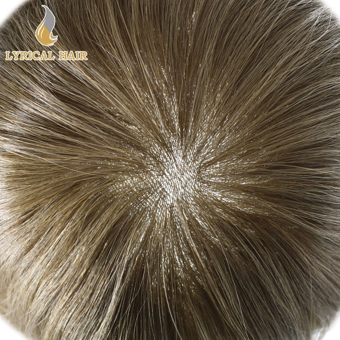 LYRICAL HAIR 0.08mm Thickness Natural&Durable Knotted Thin Skin PU Human Hair System For Men V-Looped Knots Mens Hairpieces Natural Hairline  Toupee for Men