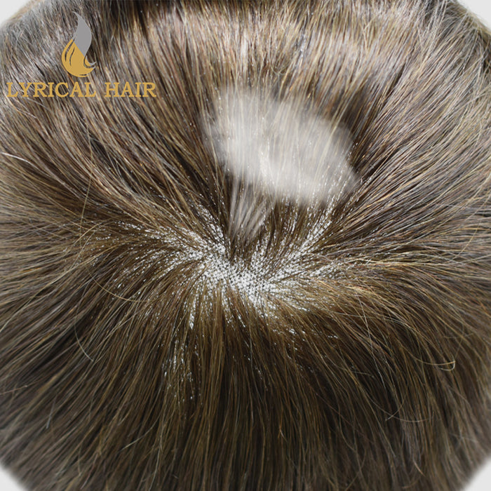 LYRICAL HAIR US Stock French Lace Hair System for Men PU Coated Mens Hairpiece Center Lace Human Toupee for Men|Brown