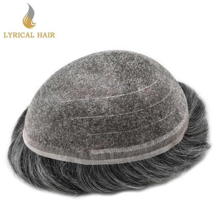 LYRICAL HAIR Full Swiss Super Welded Lace Mens Toupee US STOCK Bleached Knots Men Hair Piece Natural looking Icon Lace Toupee for Men|gray