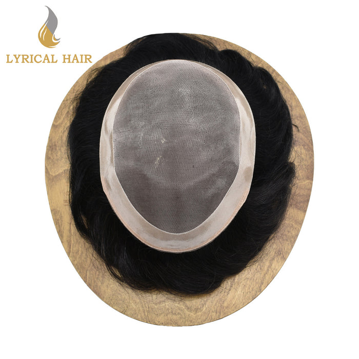 LYRICAL HAIR Hair System for Mens Hair Piece US STOCK Monofilament with PU Coating(NPU) Toupee Folded Lace Front Natural Hairline Mens Toupee|Black