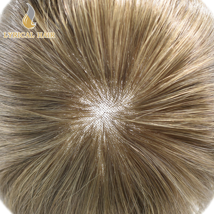 LYRICAL HAIR Fine Mono Poly Skin Mens Hair Pieces French Lace Front Men Toupee Hair Replacement System for Men |Blond