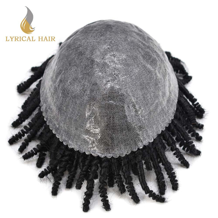 Lyricalhair Afro Curl Toupee For Black Men Crochet Braid African American Afro Wavy Men Toupee Hairpieces Full Poly Thin Skin Mens Hair System