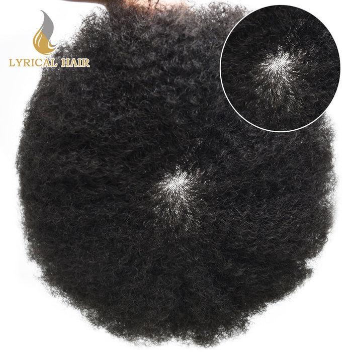 LYRICAL HAIR Afro Toupee For Black Men Fine Monofilament Men Wave Hair Unit Poly Coated Kinky Curly Hairpiece