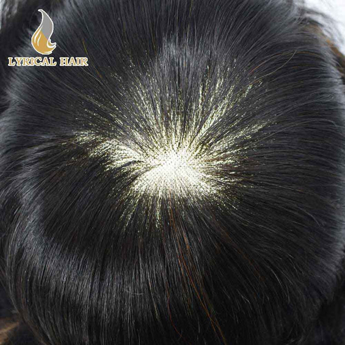 Lyricalhair US Stock Fine Mono Hair System for Men PU Coated Perimeter 1/4ft Welded Mono Lace Front Mens Hairpieces