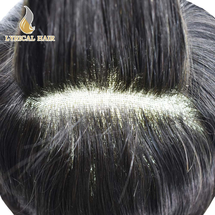 LYRICAL HAIR Human Hairpiece French Lace Mens Toupee Poly Skin Around Mens Hair System