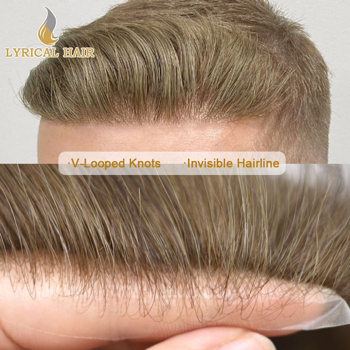 LYRICAL HAIR Pro-Grade 0.06mm Ultra Thin Skin Hair System for Men V-Looped Knots Mens Hairpieces Toupee for Men |Blond