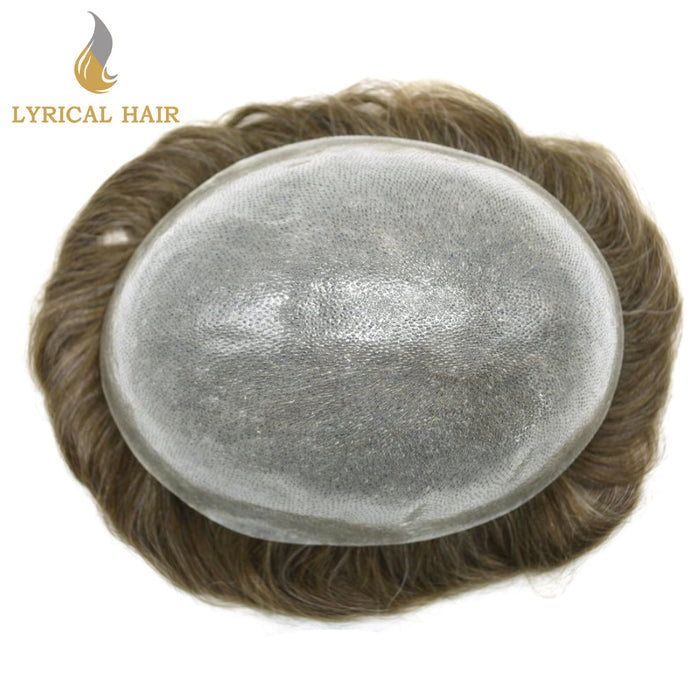 LYRICAL HAIR 0.10mm Thickness Durable Skin Knotted PU Human Hair System For Men 100% Hand Tied Woven Toupee for Men | Blond