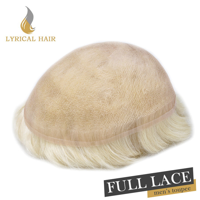LYRICAL HAIR US STOCK Full French Lace Toupee for Men Hair System Bleached Knots Natural Hairline Mens Hair Piece|White
