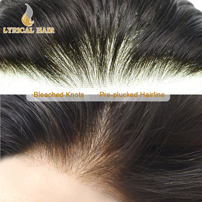 LYRICAL HAIR US STOCK Full French Lace Toupee for Men Hair System Bleached Knots Natural Hairline Mens Hair Piece|Black