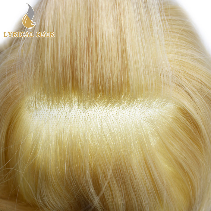 LYRICAL HAIR US Stock Blonde Human Hair System For Men Fine Monofilament With PU Hairpieces For Men | Blond