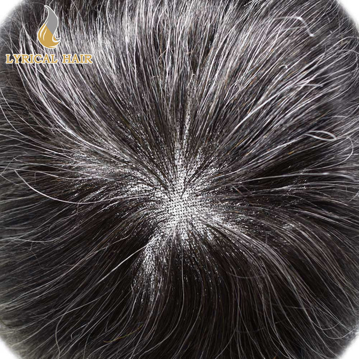 LYRICAL HAIR US Stock French Lace With Poly Coated Human Hair System For Men Natural Hairline Bleached  Knots Invisible Knots Toupee for Men  | Gray