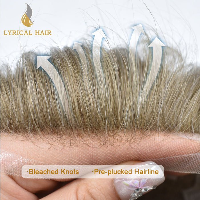 LYRICAL HAIR US Stock Human Hair Swiss Super Welded Lace wIith Poly Natural Hairline Bleached  Knots Toupee for Men  | Brown